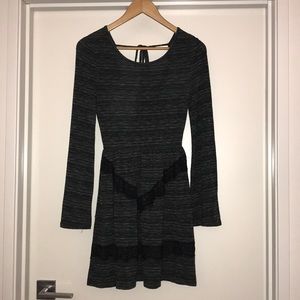 Long sleeve green and black lace dress